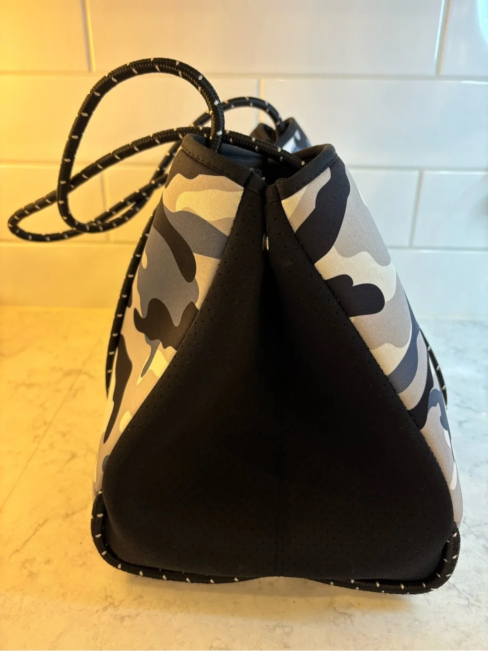 Ahdorned Gray Black CamoNeoprene Tote & Crossbody w Removable Strap -